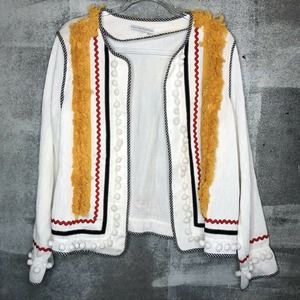 English Factory Jacket With Fringe Trim White Pom